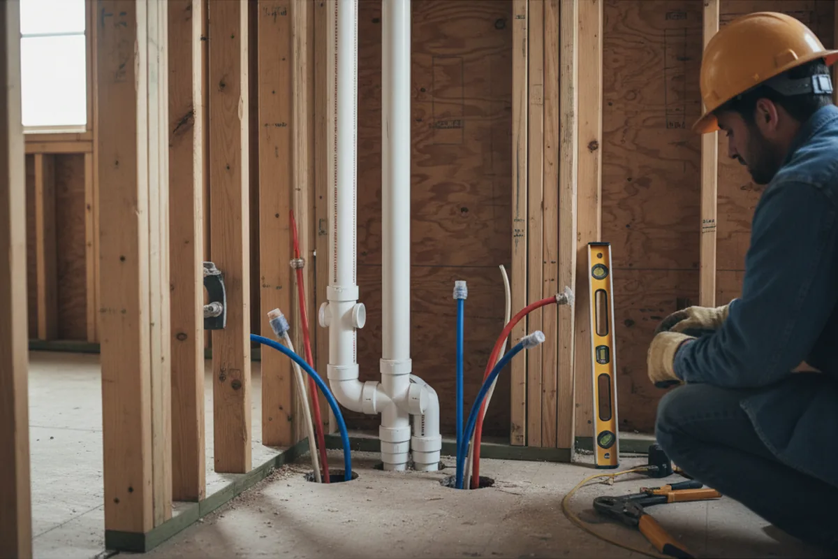 Drain and supply rough-in during Garbage Disposal Repair in Springfield Center
